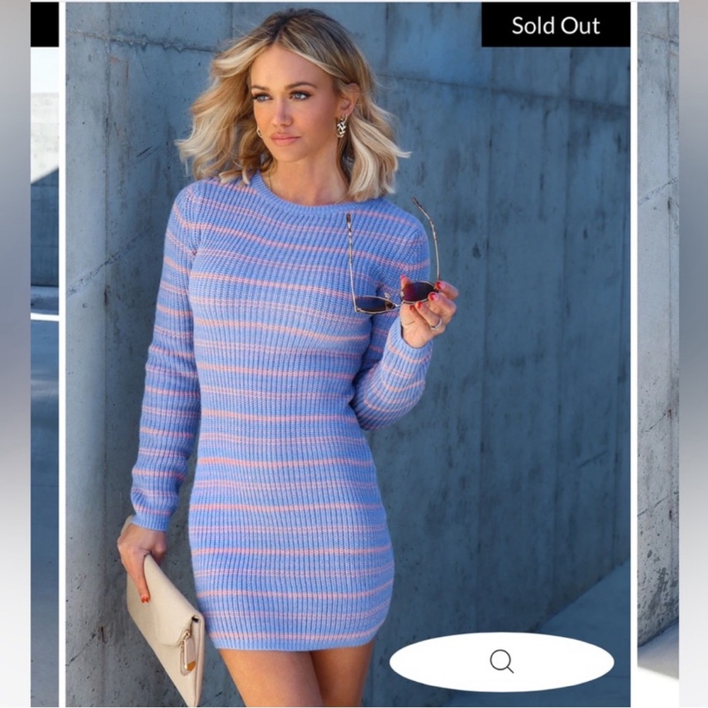 VICI Something Sweet Knit Stripe Sweater Dress - Blue/Pink